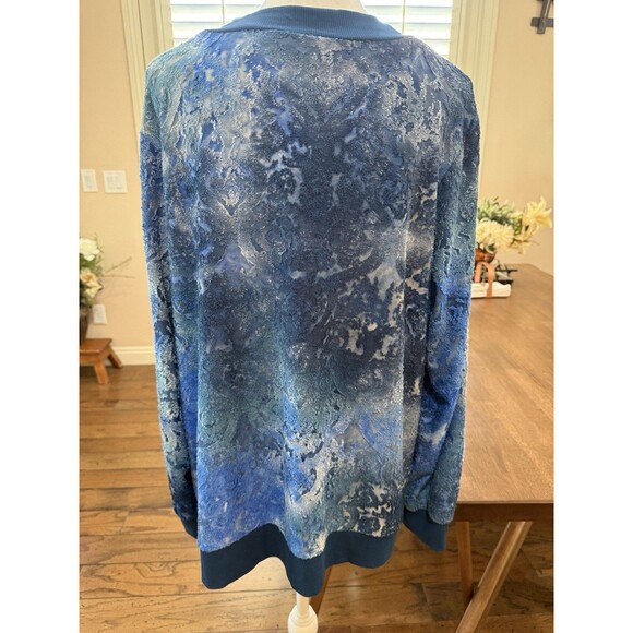 DG2 Diane Gilman Royal Blue Multi Clipped Jacquard Knit Cardigan Sweater NWT 1X - Picture 10 of 12